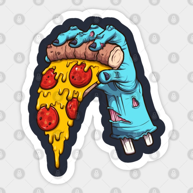 Zombie Hand Holding Pizza Slice Sticker by TheMaskedTooner